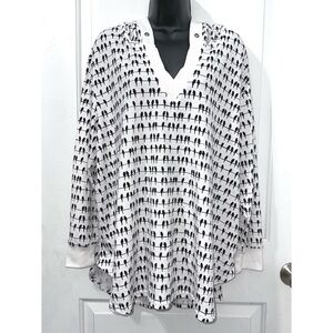Jane & Delancey White Hooded Top featuring a "birds on a wire"